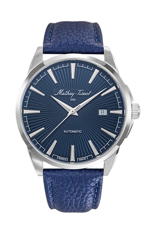Montre automatique en cuir - Bleu foncé et argenté