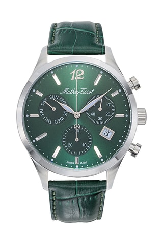 Relógio de quartzo em couro - Cronógrafo - Verde e prateado