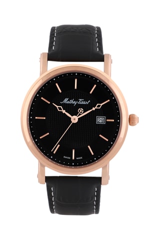 Relógio de quartzo em couro e banhado a ouro rosa