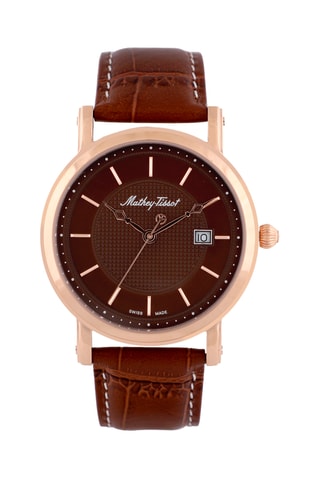 Relógio de quartzo em couro e banhado a ouro rosa