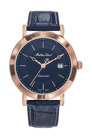 Relógio automático de couro e banhado a ouro rosa