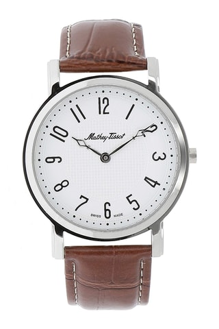 Relógio de quartzo em couro - Castanho e prateado