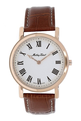 Relógio de quartzo em couro - Castanho e dourado