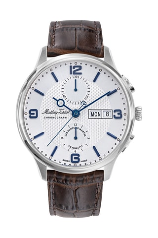 Relógio automático de couro - Cronógrafo - Castanho e prateado