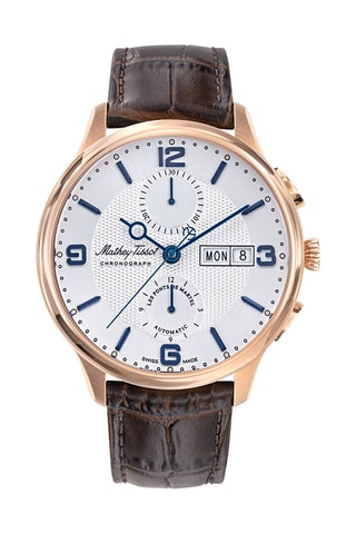 Relógio automático de couro e folheado a ouro rosa