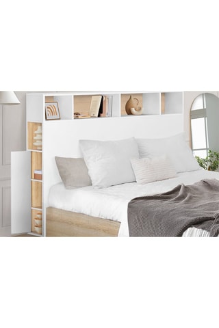 Cabeceira de cama com arrumações Léo - Imitação madeira e branco