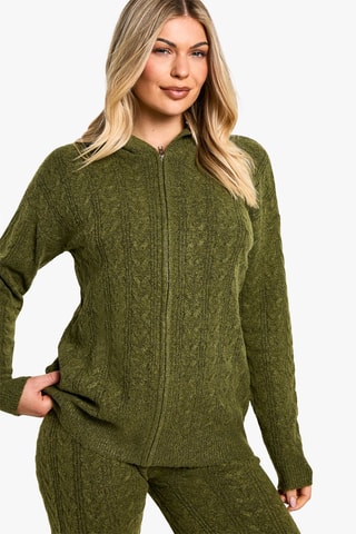 Cardigan con cappuccio - Verde scuro