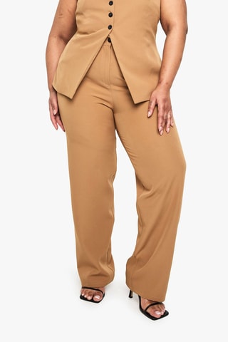 Pantaloni straight a vita alta - Cammello