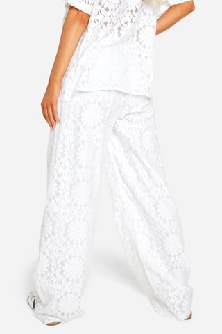 Pantaloni wide legs in pizzo - Bianco