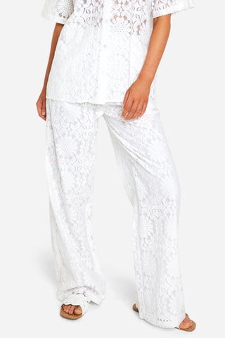 Pantaloni wide legs in pizzo - Bianco