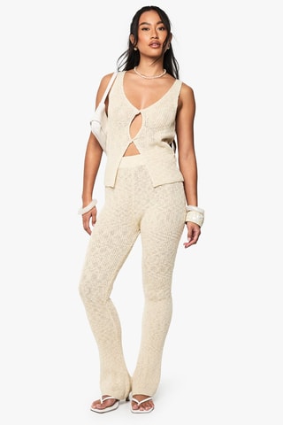 Pantaloni flare a vita alta - Beige