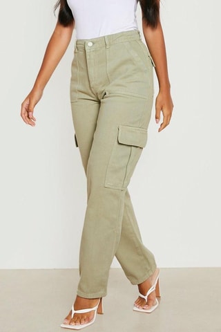 Jeans cargo a vita alta - Kaki