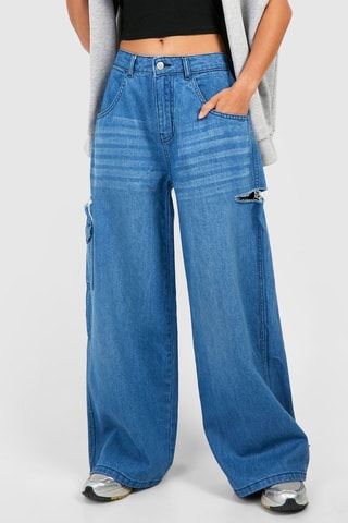 Jeans wide legs a vita alta - Cobalto