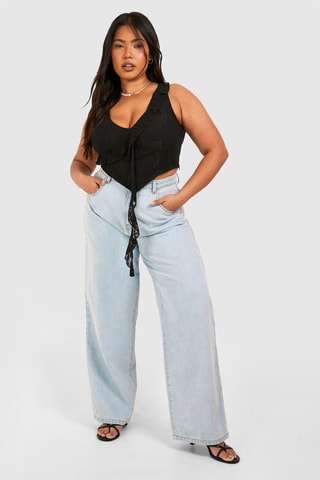 Crop top in pizzo - Nero