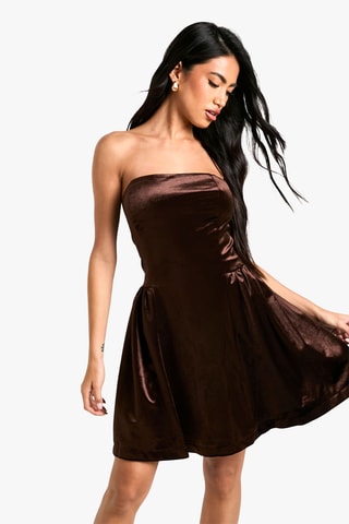 Abito bustier in velluto - Marrone