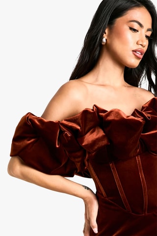 Abito a tubino in velluto - Cammello