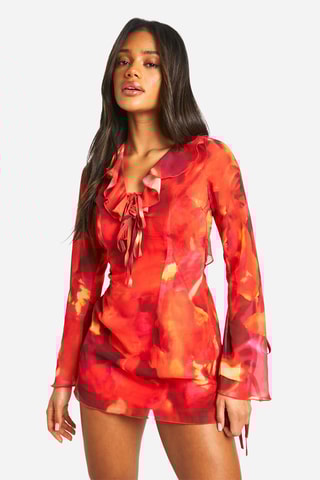 Abito a trapezio - Rosso e marrone scuro