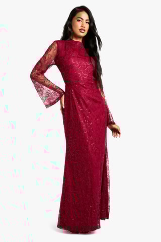 Abito lungo in pizzo - Rosso