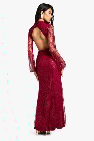 Abito lungo in pizzo - Rosso