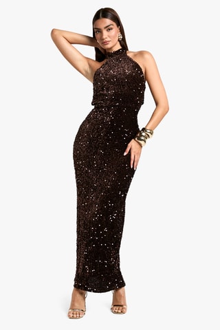 Abito lungo in velluto - Marrone