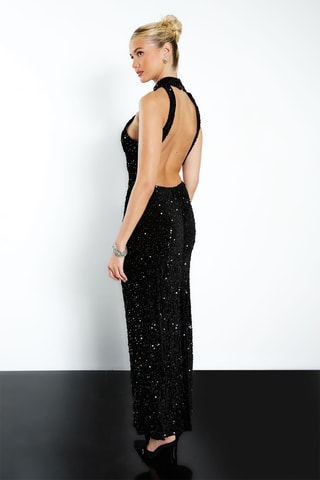 Lange jurk van velours - Zwart