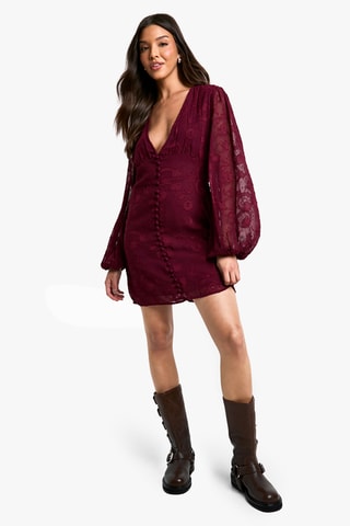 Abito taglio dritto in pizzo - Bordeaux