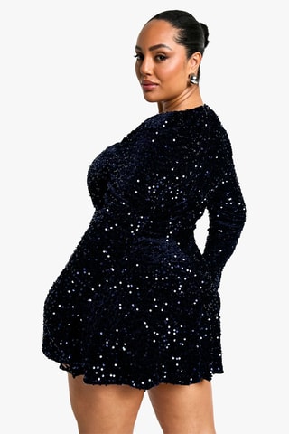 Abito a campana in velluto - Navy