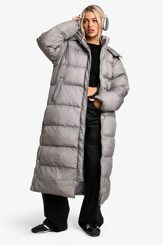 Piumino lungo con cappuccio - Grigio scuro