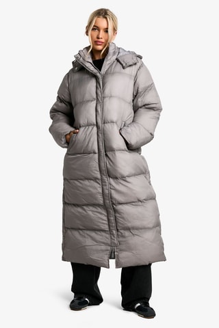 Piumino lungo con cappuccio - Grigio scuro