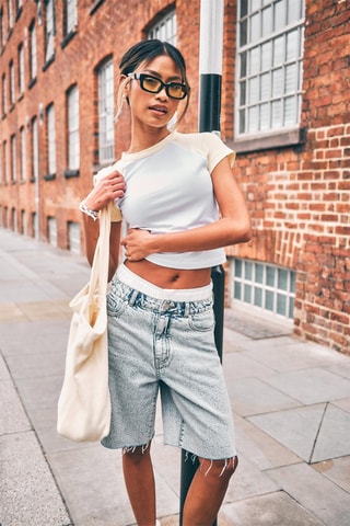 T-shirt cropped - Giallo e bianco