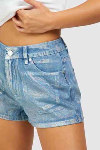 Shorts in jeans a vita alta - Celeste