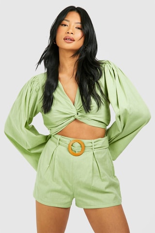 Shorts a vita alta - Verde chiaro