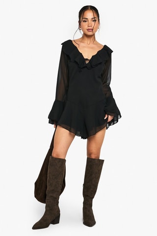 Tuta corta con volant - Nero