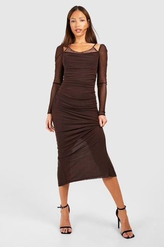 Abito effetto trompe-l’œil bimateriale - Marrone