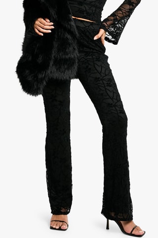 Pantaloni flare in velluto e pizzo - Nero