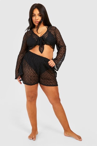 Crop top e shorts in pizzo - Nero