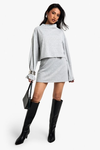 Minigonna a vita alta - Grigio chiaro melange