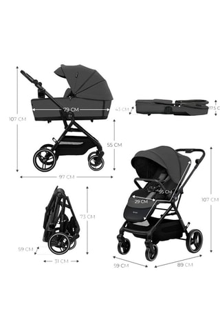 Poussette 2 en 1 Yoxi - Dès la naissance - Jusqu'à 22 kg - Gris