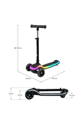 Trottinette à 3 roues Led Raket - Noir - Dès 2 ans - Jusqu'à 50 kg