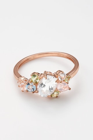 Bague Maïna - Or rose, topazes, préhnites et quartz
