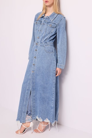 Vestido-camisa de ganga - Azul-celeste