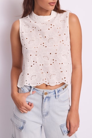 Top met Engelse borduursels - Ecru