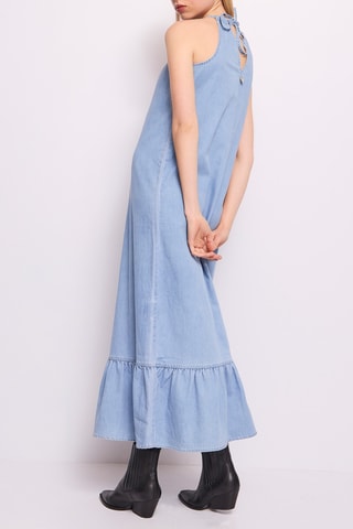 Vestido de ganga comprido- Azul-celeste