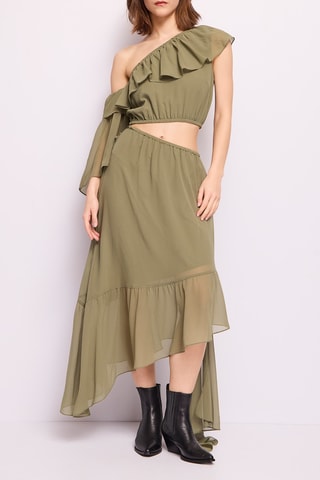 Vestido efeito ilusório - Caqui