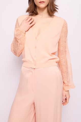 Casaco de malha bi-matéria- Salmão