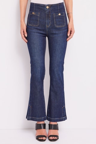 Calças de ganga de cintura alta - Azul-marinho