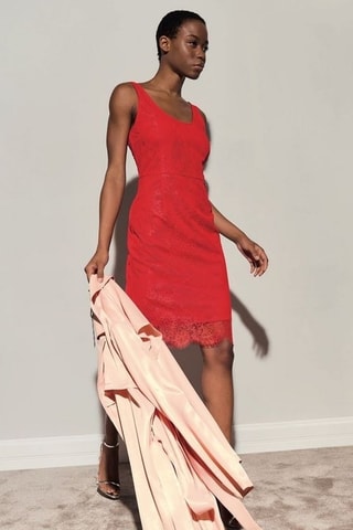 Vestido direito em renda- Vermelho