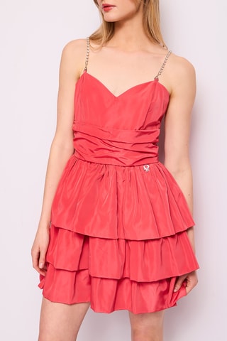 Vestido com folhos - Vermelho