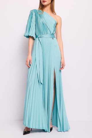 Vestido plissado assimétrico - Turquesa