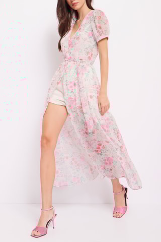 Vestido comprido - Rosa e branco